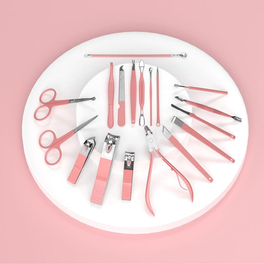 Glowvica Professional 18 Piece Manicure and Pedicure Kit, Stainless Steel Nail Care Set with Travel Case