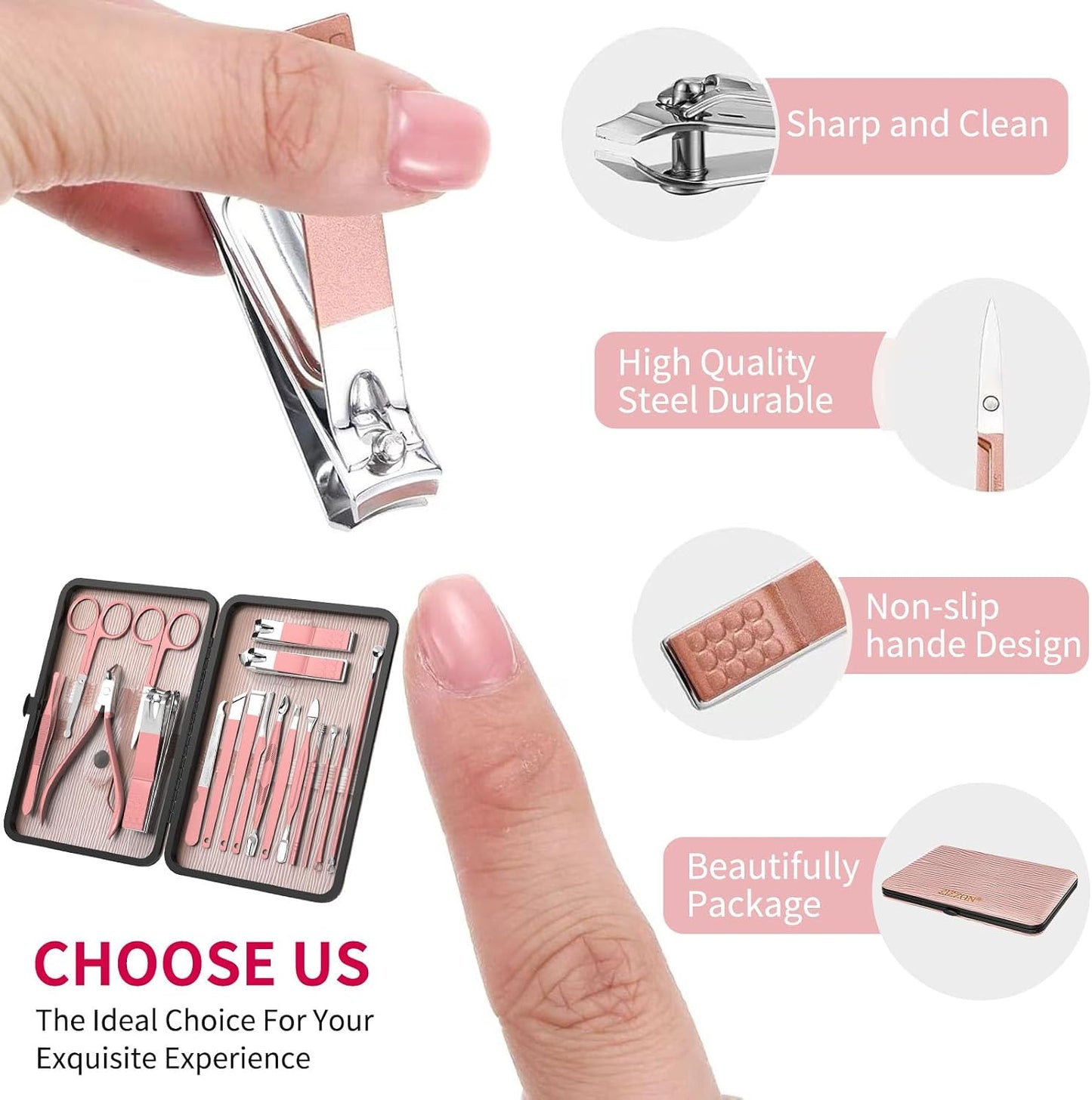 Glowvica Professional 18 Piece Manicure and Pedicure Kit, Stainless Steel Nail Care Set with Travel Case