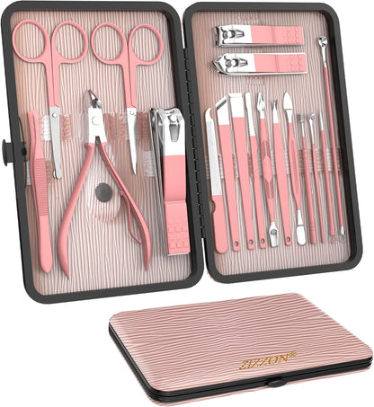 Glowvica Professional 18 Piece Manicure and Pedicure Kit, Stainless Steel Nail Care Set with Travel Case