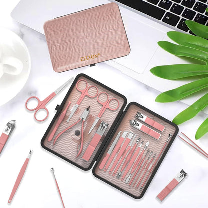 Glowvica Professional 18 Piece Manicure and Pedicure Kit, Stainless Steel Nail Care Set with Travel Case